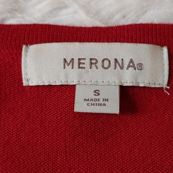 Merona Size Small S Red Button Up Sweater Frill Long Sleeve Chic Cute Classic - Picture 6 of 10
